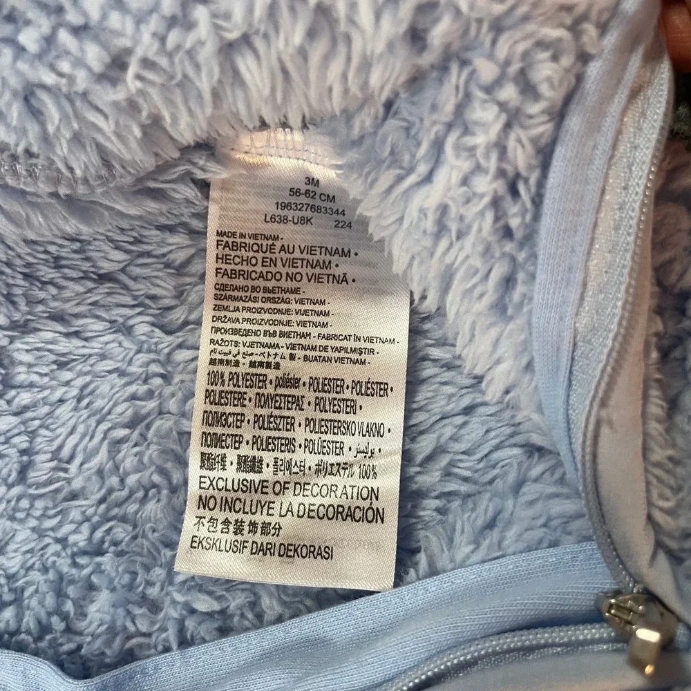 Nike Sherpa Fleece Bunting Snow Suit Coverall Baby 3M Light Blue Hooded Full Zip